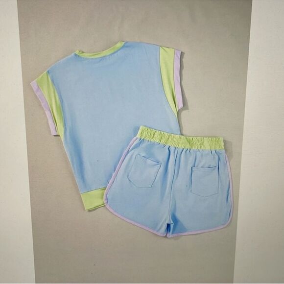 Blue Purple Green Shorts Set Stretch Knit Plus Size 2XL - Picture 7 of 7